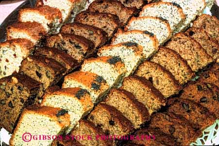 Stock Photo #2628: keywords - bake baked bakery bread desert display displays fattening good goods horz item items nut pastries pastry pattern patterns row rows slice sliced slices stack stacked stacks sweet sweets