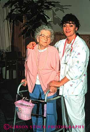 Stock Photo #2711: keywords - aid aide aides aiding assist assistance assisting assists attend attendant attendants attending attends care caregiver client clients companion convalescence convalescent convalescents disabled elderly give giver gives giving handicapped health healthcare help helpers home job medical nurse occupation old patient patients people person provider released vert walker woman