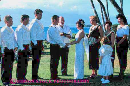 Stock Photo #2764: keywords -  affection bride celebrate ceremony commitment family groom group hawaii horz husband love man marriage not outdoor released share together tropical vow wedding wife woman