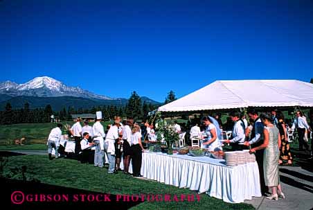 Stock Photo #2765: keywords -  affection bride buffet california celebrate commitment family groom horz husband love man marriage mount outdoor released share shasta table together vow wedding wife woman