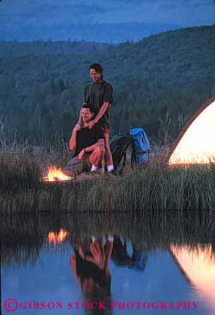 Stock Photo #2827: keywords -  adventure affection alone backpack camp campfire couple dusk explore fun husband intimate landscape outdoor play private reflection released share solitude summer together travel vert water wife wilderness