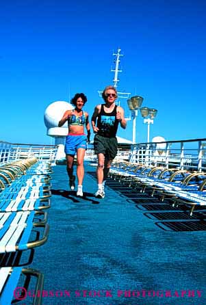 Stock Photo #2837: keywords - affection alone couple cruise deck exercise fitness fun husband intimate jog jogging physical play private released run running share ship solitude summer sun sunshine together travel vacation vert wife workout