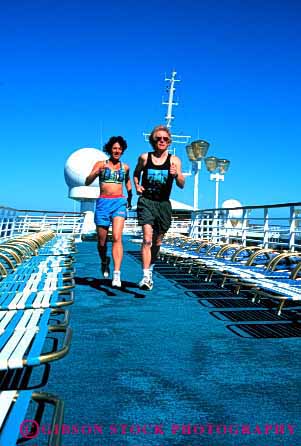 Stock Photo #2837: keywords -  affection alone couple cruise deck exercise fitness fun husband intimate jog jogging physical play private released run running share ship solitude summer sun sunshine together travel vacation vert wife workout