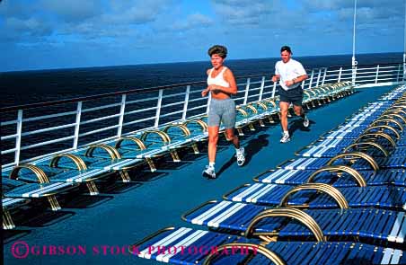 Stock Photo #2845: keywords -  affection alone couple cruise deck exercise fitness fun horz husband intimate jog jogging play private released run running share ship solitude summer sun sunshine together travel vacation wife