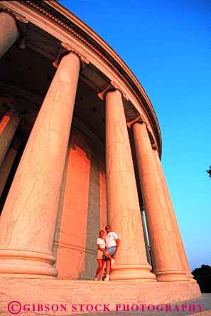 Stock Photo #2856: keywords - affection architecture column couple dc hug husband intimate jefferson love memorial released share summer tall together vert washington wife