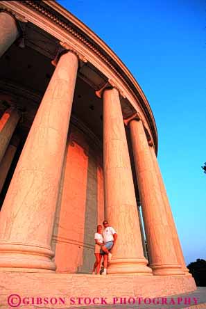 Stock Photo #2856: keywords -  affection architecture column couple dc hug husband intimate jefferson love memorial released share summer tall together vert washington wife