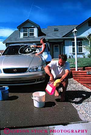 Stock Photo #2868: keywords -  affection car clean couple home husband intimate love released residential share suds summer team together vert wash water wife