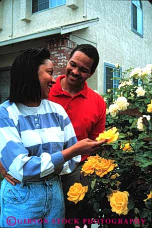 Stock Photo #2901: keywords -  african american black couple flowers home husband intimate minority released residential share smell summer together vert wife