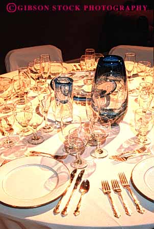 Stock Photo #2909: keywords -  fancy for glass meal plate setting silverware table utensils vert