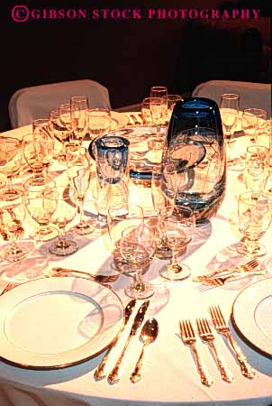 Stock Photo #2909: keywords - fancy for glass meal plate setting silverware table utensils vert