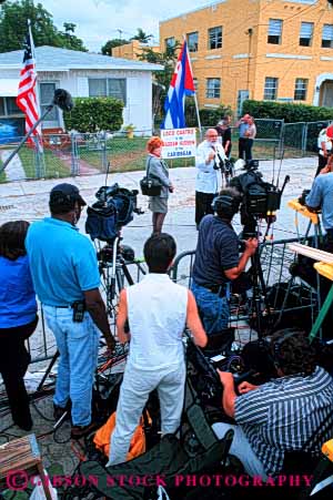 Stock Photo #6174: keywords -  antonio attitude barricade camera cover coverage crew demonstrate demonstrators elian event express gonzalez gordon home influence media miami news opinion out outspoken protest public record report reporting speak speaks tape team television together unite united vert video