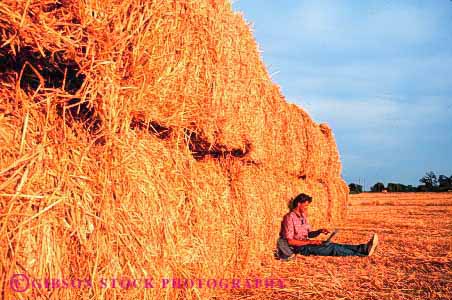 Stock Photo #2943: keywords -  agriculture alone bale battery business casual compute computer computers concentrate data equipment farm farmer field horz in laptop man outdoor outside peaceful people person portable powered process quiet relax released remote solitude straw technology using