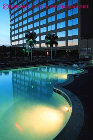 Stock Photo #2949: keywords -  anaheim california destination dusk hotel hyatt lighting pool resort summer sunset swim swimming travel vacation vert water wet