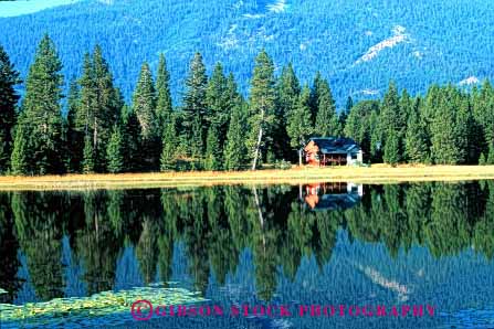 Stock Photo #3050: keywords -  alone away cabin calm forest get home horz house isolate lake landscape mountain nature old peaceful private quiet reflection released remote retreat rustic scenic small solitude still tradition water wilderness