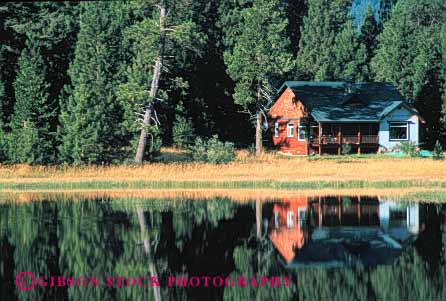 Stock Photo #3054: keywords -  alone away cabin calm forest get home horz house isolate lake landscape mountain nature old peaceful private quiet reflection released remote retreat rustic scenic small solitude still tradition water wilderness