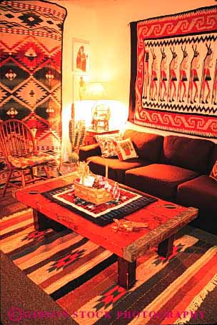 Stock Photo #3086: keywords -  architecture custom decorate design home house interior motif navajo room rug southwest tradition vert west western