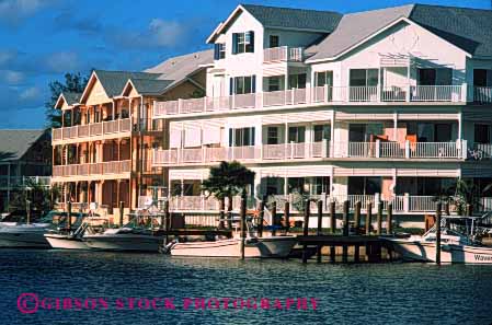 Stock Photo #3093: keywords -  apartment architecture bahamas boat building canal condominium dock grid home horz nassau pattern residential square urban water