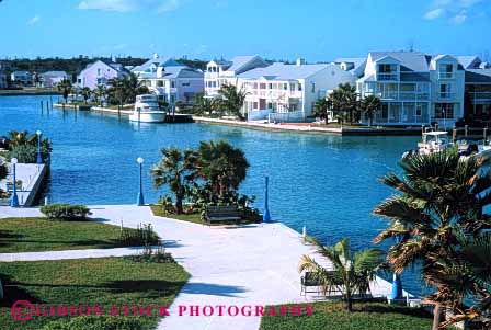 Stock Photo #3094: keywords -  apartment architecture bahamas boat building canal condominium dock grid home horz nassau pattern residential square urban water