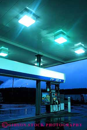 Stock Photo #3105: keywords -  abstract architecture bright color colorful design dusk gas geometric geometry interior lighting night pattern petroleum pump rain service station vert wet