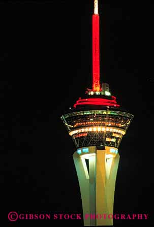 Stock Photo #3114: keywords -  abstract architecture bright color colorful design geometric geometry las lighting nevada night pattern stratosphere tall tower vegas vert
