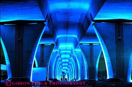 Stock Photo #3132: keywords - abstract arch architecture blue bridge bright color design florida geometric geometry horz interior lighting miami night pattern