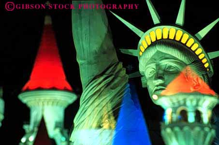 Stock Photo #3137: keywords -  abstract architecture bright color colorful cone design double exposure horz las liberty lighting nevada night of pattern statue triangle vegas