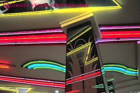 Stock Photo #3141: keywords -  abstract architecture bright color colorful design geometric geometry horz lighting neon night pattern