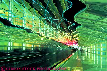 Stock Photo #12788: keywords - abstract abstraction abstracts airport architecture bright chicago color colorful corridor design electric electronic horz illinois in interior light lighting lights linear modern neon ohare pattern patterns