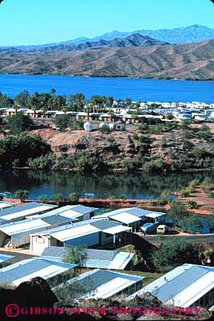 Stock Photo #3191: keywords -  arizona boxes community desert dry havasu home house lake mobile movable neighborhood park pattern portable relocate resort same square temporary vert water