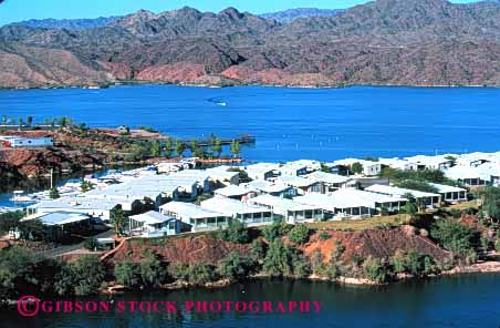 Stock Photo #3192: keywords -  arizona boxes community desert dry havasu home horz house lake mobile movable neighborhood park pattern portable relocate resort same square temporary water