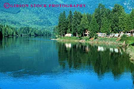 Stock Photo #3200: keywords -  calm camp clark convenient drive forest fork group highway home homes horz lake large montana motor peaceful quiet recreational reflection river rv serene together travel vacation vehicle water