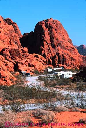 Stock Photo #3206: keywords -  camp convenient drive fire group highway home homes large motor mountain nevada of park recreational red rock rv sandstone state travel vacation valley vehicle vert