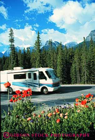 Stock Photo #3208: keywords -  banff canada convenient drive highway home large motor motorhome national park recreational rv travel vacation vehicle vert