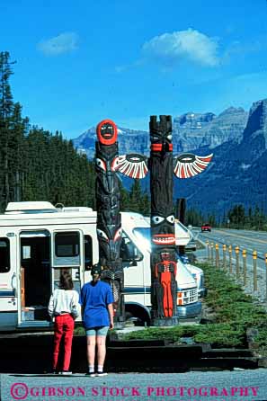 Stock Photo #6155: keywords -  american carve historic history jasper motorhome national native park poles recreational totem tradition traditional travel travelers traveling vehicle vert view