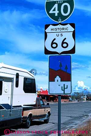 Stock Photo #3220: keywords -  arizona blur camp camper convenient desert highway historic motion movement old pick pull recreational rv sign six sixty southwest summer trailer travel truck up vacation vehicle vert west