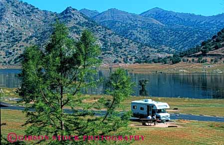 Stock Photo #3227: keywords -  alone california camp camper convenient highway horz kaweah lake peaceful private quite recreational rv solitude travel vacation vehicle water