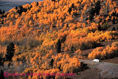 Stock Photo #3229: keywords -  aspen autumn camp camper convenient fall galena highway horz idaho landscape orange pick pull recreational rv scenic trailer travel truck up vacation vehicle