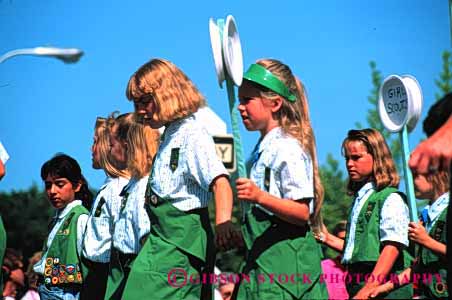 Stock Photo #4000: keywords -  activity adolescent children club cooperate craft display girl group horz learn march parade practice scout scouts show skill summer team together walk