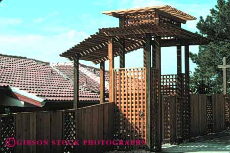 Stock Photo #4024: keywords - decorate design entry exterior frame gate geometric geometry grid home horz house landscape redwood residential square structure wood yard
