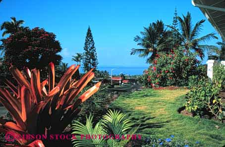 Stock Photo #4026: keywords - decorate design exterior flower hawaii home horz house landscape lawn residential tropical yard