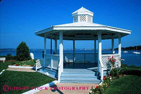 Stock Photo #4028: keywords -  clean decorate design eight exterior flower gazebo geometric geometry home horz house landscape lawn paint residential shade side structure summer white wood yard