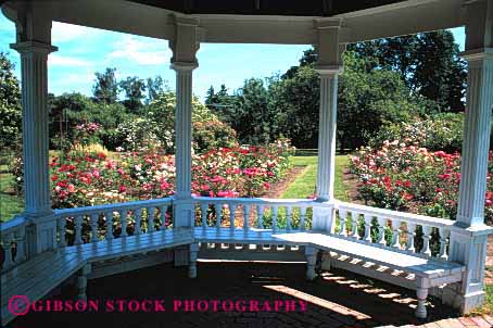 Stock Photo #4029: keywords -  bench decorate design exterior flower gazebo home horz house inside landscape lawn residential rose shade view wood yard