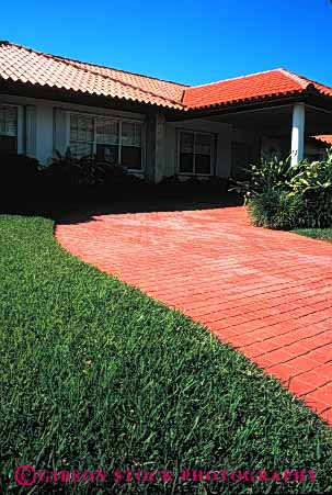 Stock Photo #4040: keywords -  artificial clean color cultured decorate design driveway exterior flower home house landscape lawn orange paver red residential roof same stones synthetic tile vert yard