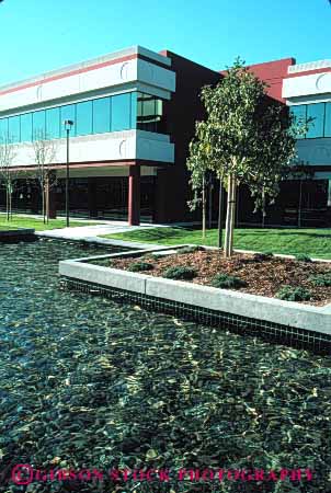 Stock Photo #4045: keywords -  architecture building business commercial decorate decoration design entry exterior fountain landscape pond pool vert water