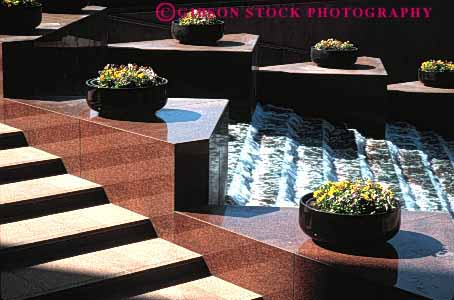 Stock Photo #4049: keywords -  architecture building business cascade commercial concrete decorate decoration design entry exterior flow fountain horz landscape planter step stone water