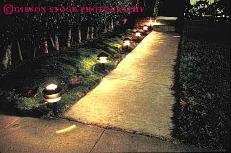 Stock Photo #4054: keywords -  design garden guide home horz house landscape light lighted lighting low night outdoor path residential route safety security sidewalk trail voltage walk walkway yard