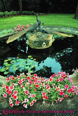 Stock Photo #4057: keywords -  architecture design fountain garden lake landscape petunia pond statue vert