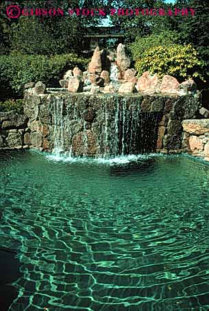 Stock Photo #4058: keywords -  architecture design fountain garden home lake landscape pond pool released residential splash vert water waterfall