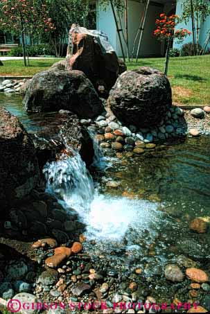 Stock Photo #4059: keywords - architecture creek design fountain garden lake landscape pond rapid released rock splash stream vert waterfall