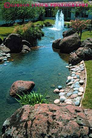 Stock Photo #4060: keywords -  architecture creek design fountain garden lake landscape pond released rock stream vert